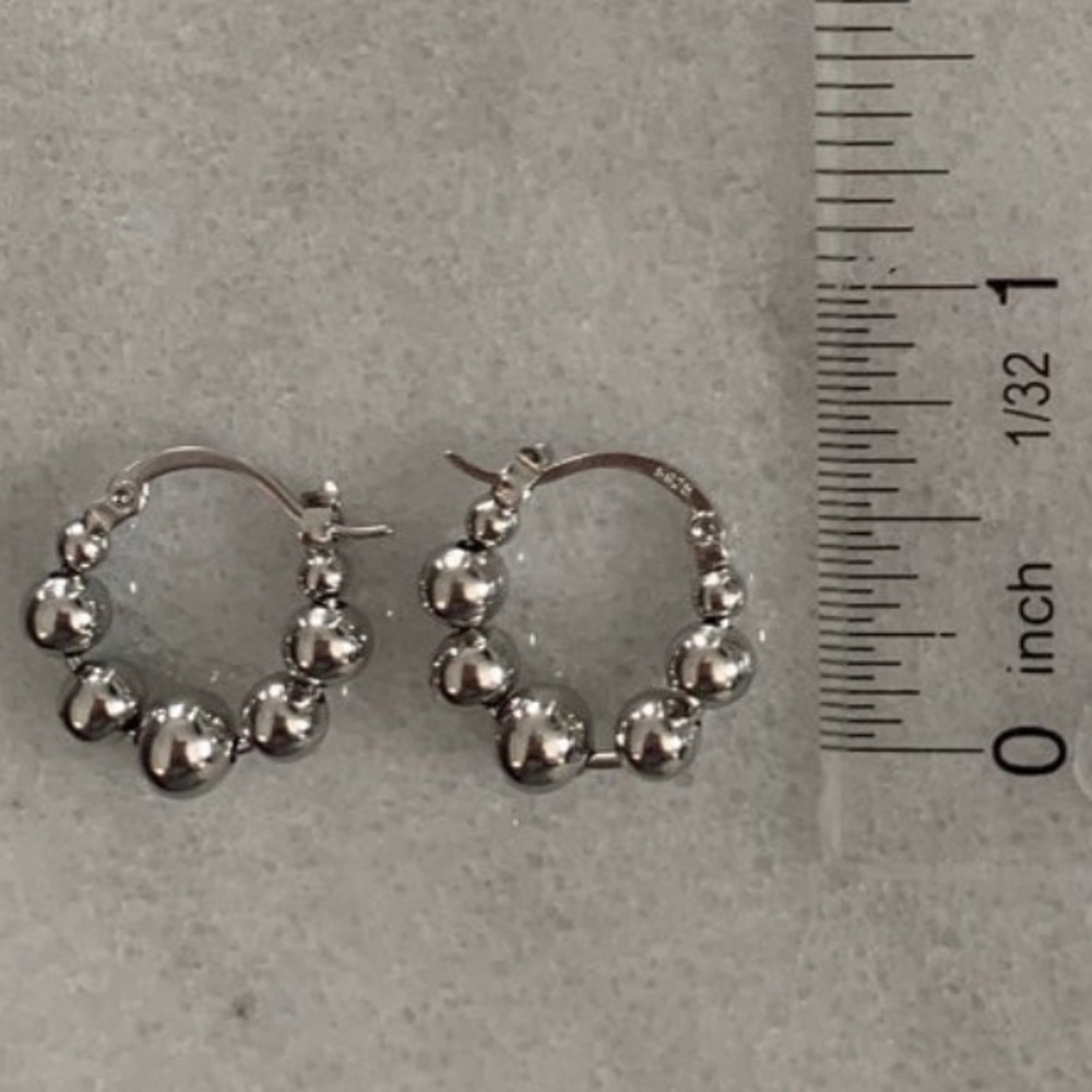 Sterling Silver Beaded Chunky Hoop Earrings Brand New - Picture 3 of 3